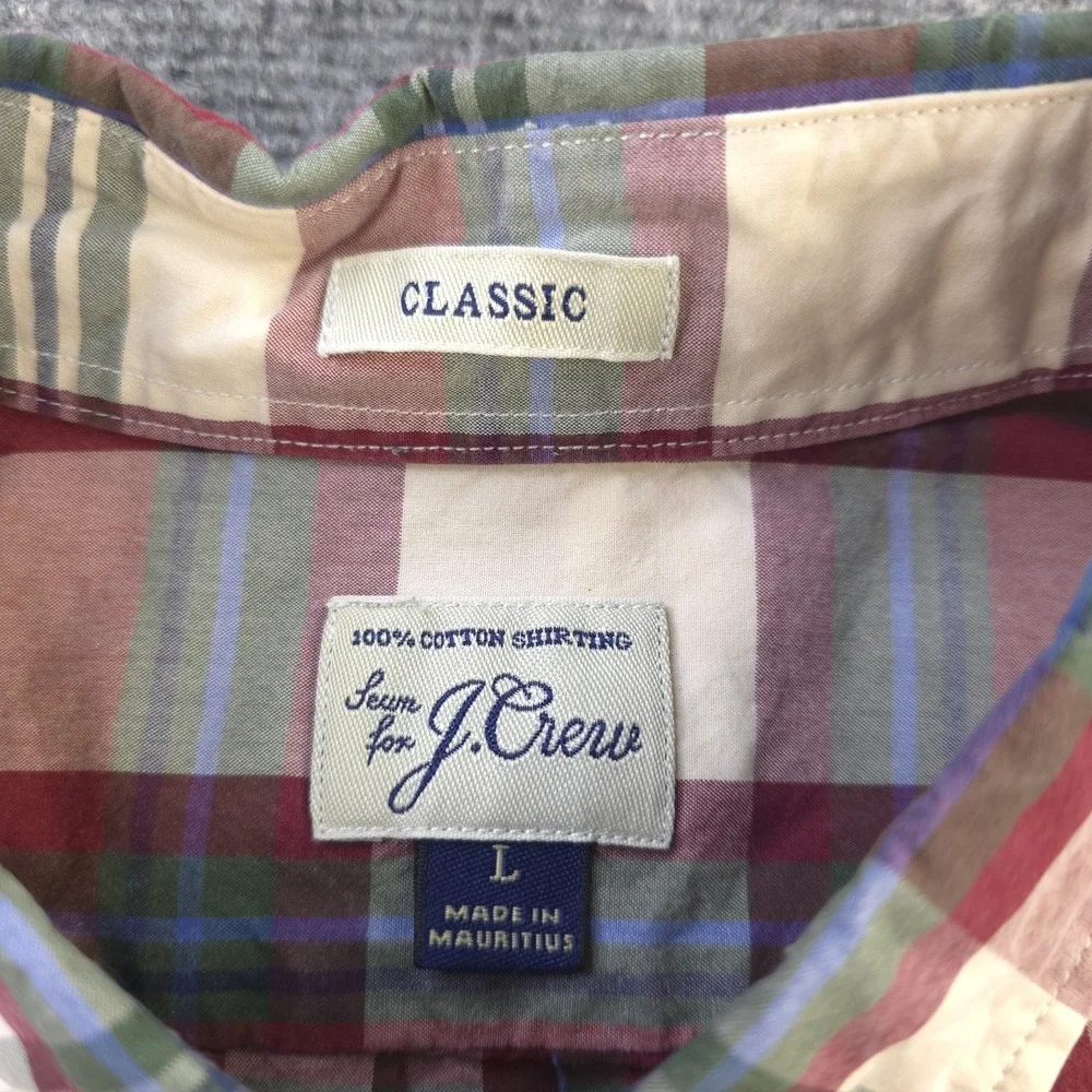 J Crew Shirt Large Classic Long Sleeve Button Down Red Blue Green‎ Plaid